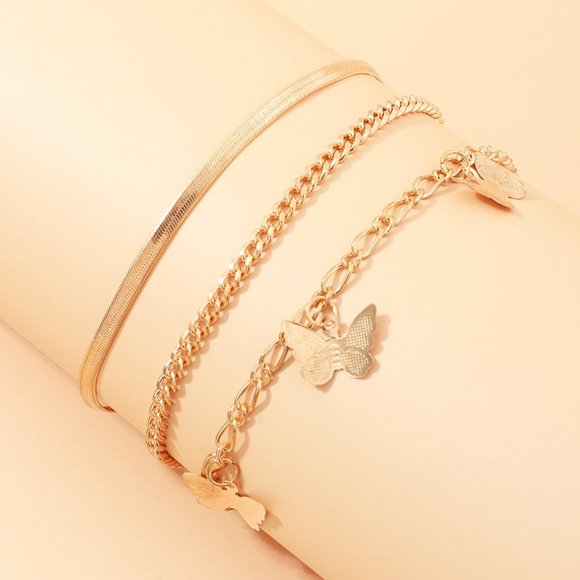 Link Chain Butterfly Anklet 3pcs - Picture 2 of 4